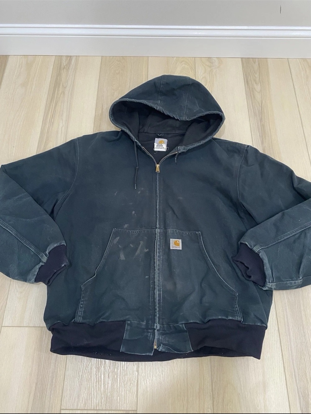 Y2K Vintage Distressed Carhartt J131 BLK Black Hooded Jacket Size XL